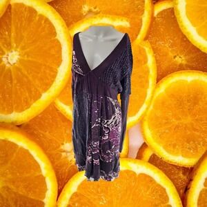 New Fashion Fuse Purple Long Sleeve Patchwork‎ Dress Size XL